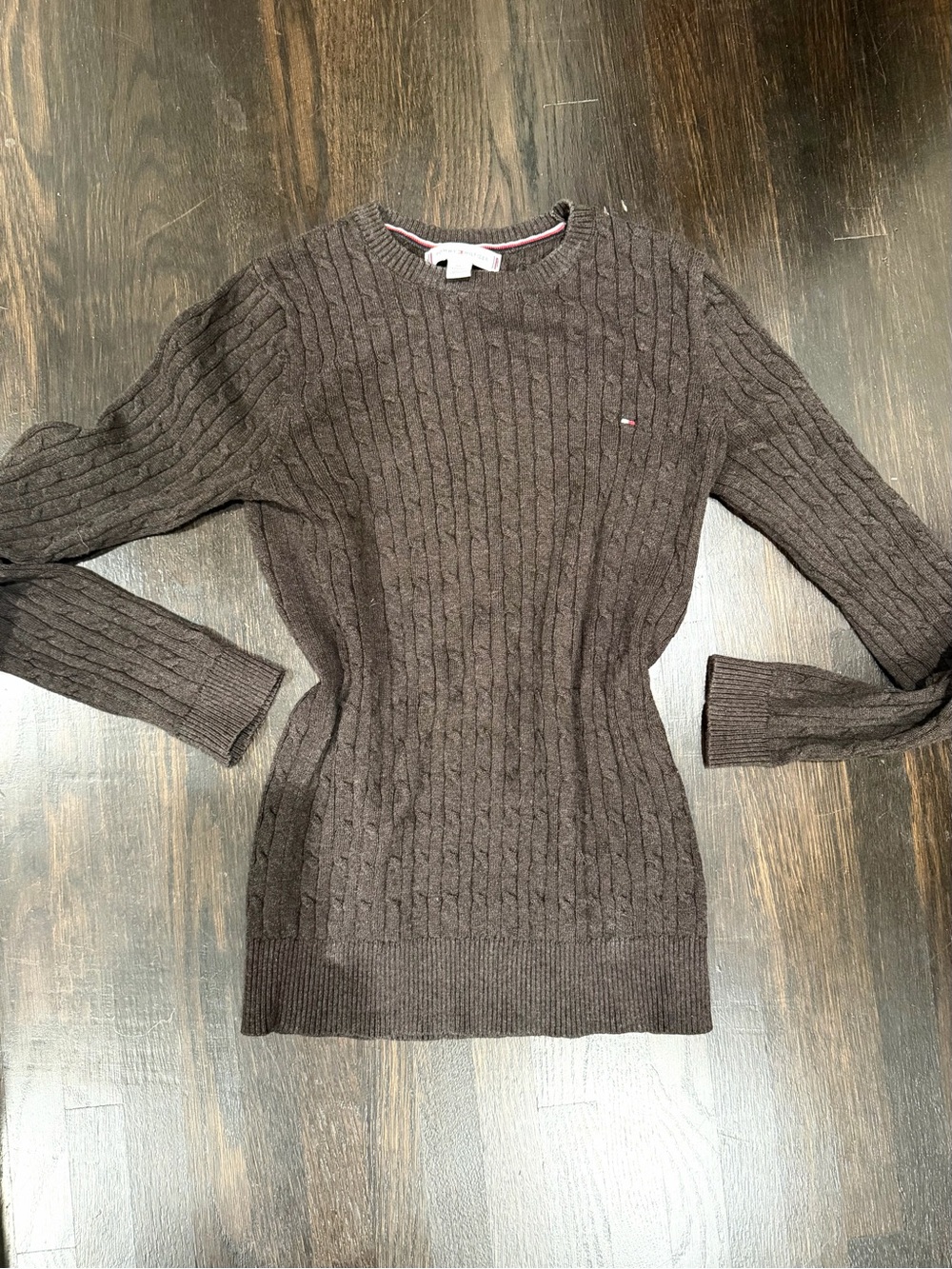 Tommy Hilfiger Women's Dark Brown Cable-Knit Crew Sweater
